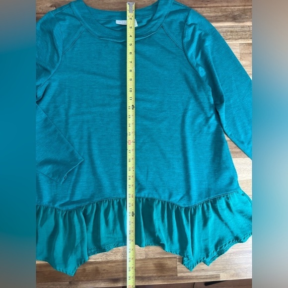 LOGO Lounge by Lori Goldstein French Terry Top with Charmeuse Hem in Green Sz L - Picture 10 of 11